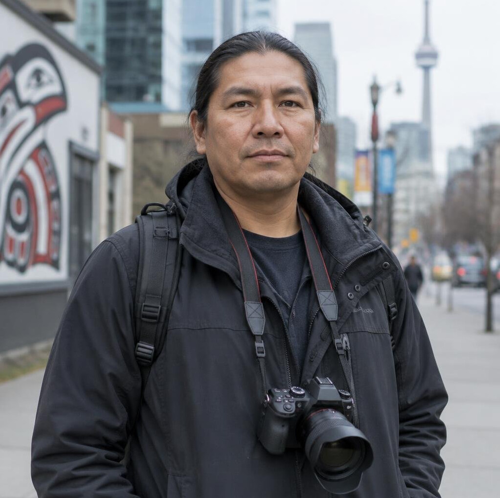 Portrait of a documentary photographer holding a camera